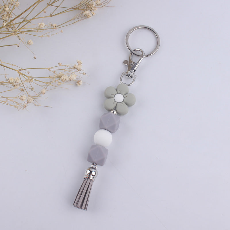 Wholesale Silicone Cartoon Flower Beaded Keychain